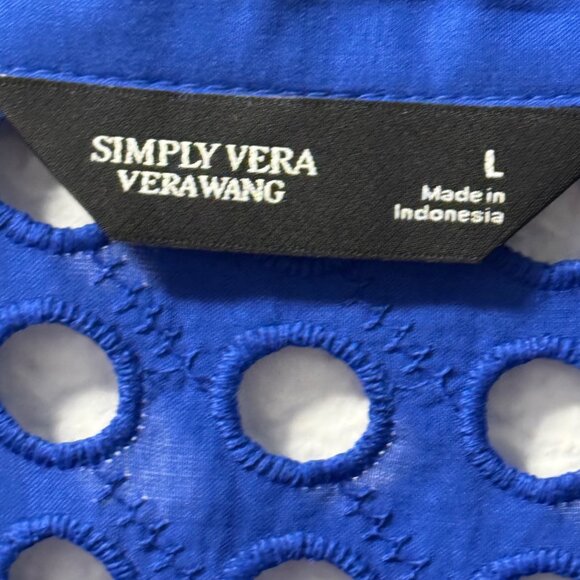 Simply Vera Vera Wang Blue Eyelet Long Sleeve Button-Up Shirt Sz L Sheer - Picture 3 of 10